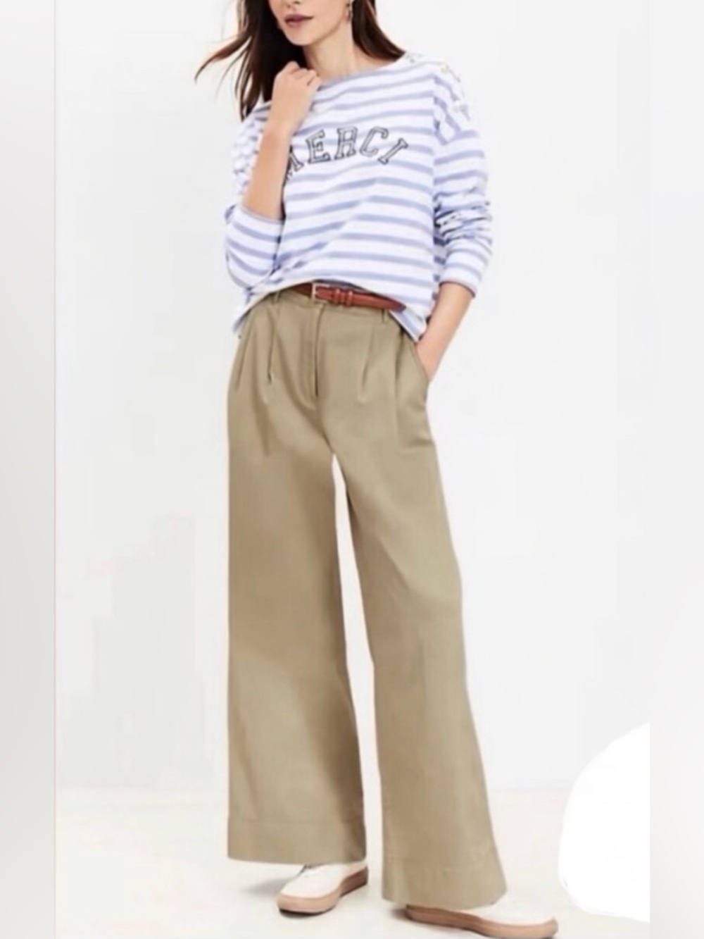 LOFT Wide Leg Cotton Khaki/Beige trousers pants sz 10